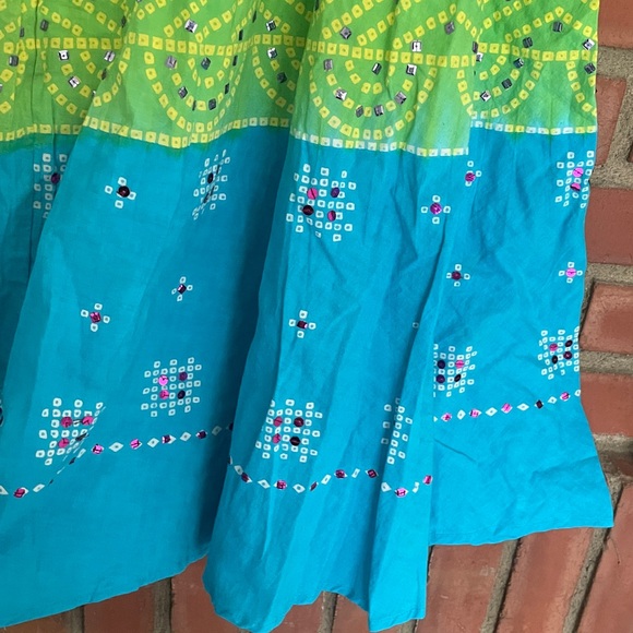 Boho one size adjustable Green and Blue Women's Skirt midi- max cotton sequined - Picture 4 of 6